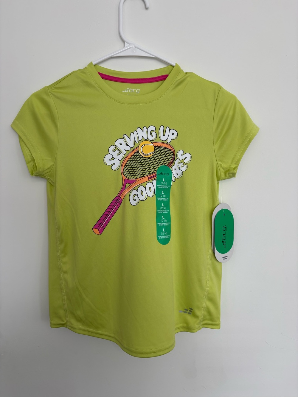 bcg Lime Green Short Sleeve Tennis Graphic Tee